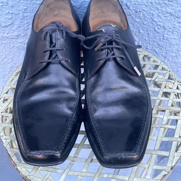 Louis Vuitton Mens Black Leather Lace Up Shoes LV Size 7.5 US 8.5 square toe - Picture 5 of 16